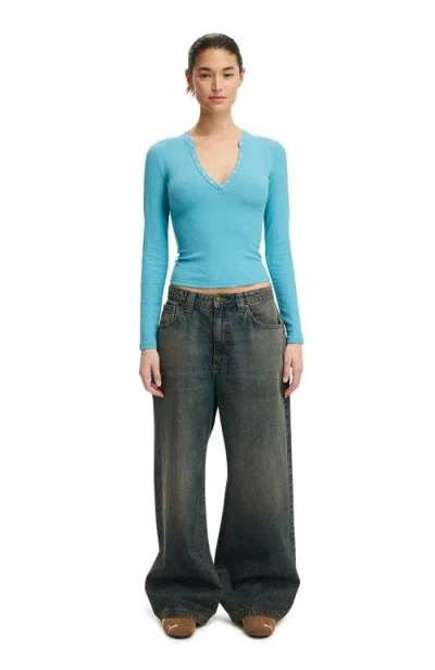 Cotton On Ryan Henley Long Sleeve In Blue