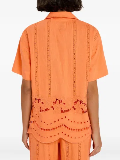 Damson Madder Martina Oversize Eyelet Button-up Shirt In Orange