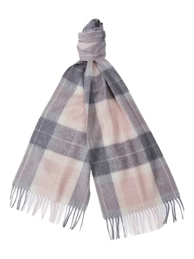Barbour Checked Fringed Scarf In Gray