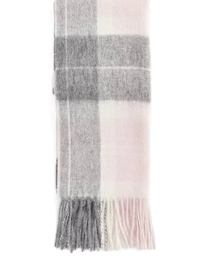 Barbour Checked Fringed Scarf In Gray