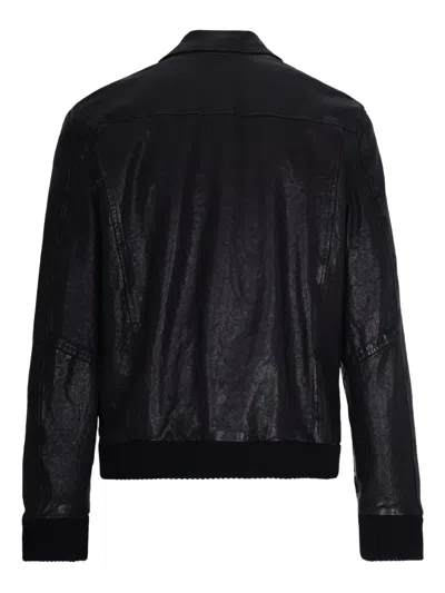 D Four Zip-up Leather Jacket In Black