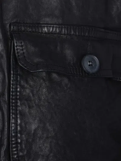 D Four Zip-up Leather Jacket In Black