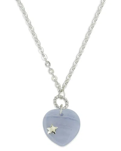 Samuel B. Silver 15.00 Ct. Tw. Blue Lace Agate Heart Charm Necklace