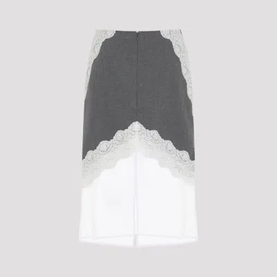 Jil Sander Lace And Organza Wool Skirt In Gray