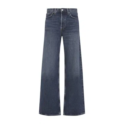 Agolde Cotton Flared Leg Denim Trousers In Blue
