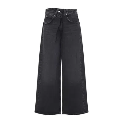 Agolde Vana Black Low-crotch Jeans With Book Closure In Denim Woman In Black