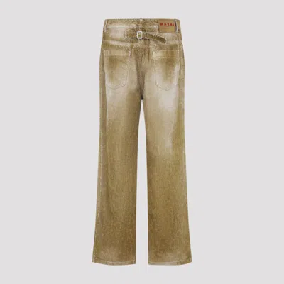 Marni Cotton Straight Leg Jeans With Adjustable Strap In Brown