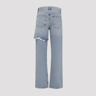 Agolde Cotton Denim Ripped Trousers In Blue