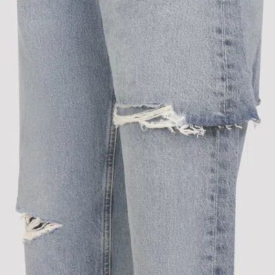 Agolde Cotton Denim Ripped Trousers In Blue