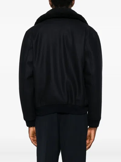 Sandro Mens Shearling-collar Wool-blend Aviator Jacket Navy Blue In Multi