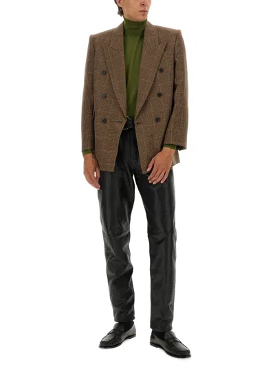 Saint Laurent Leather Pants With Belt In Black