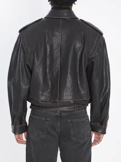 Saint Laurent Leather Jacket In Black