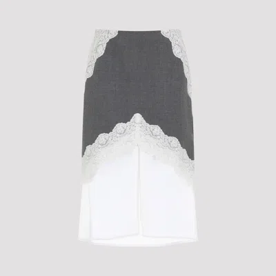 Jil Sander High Waist Gray Wool Skirt With Organza Hem In Gray
