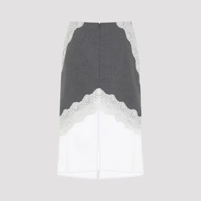 Jil Sander High Waist Gray Wool Skirt With Organza Hem In Gray