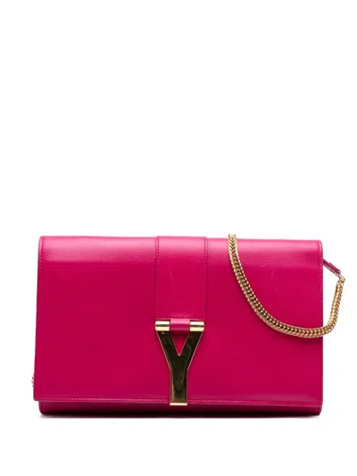 Pre-owned Saint Laurent 2015 Leather Chyc Ligne Wallet On Chain Crossbody Bag In Pink