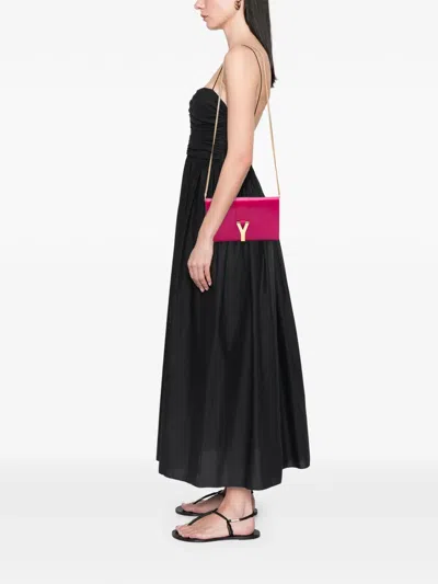 Pre-owned Saint Laurent 2015 Leather Chyc Ligne Wallet On Chain Crossbody Bag In Pink