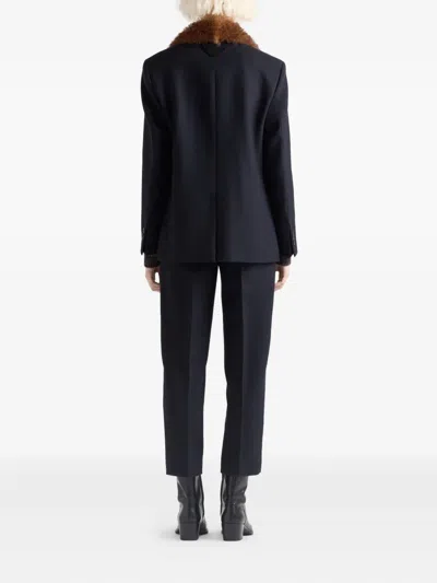 Prada Rush-stitch Wool Trousers In Blue