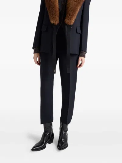 Prada Rush-stitch Wool Trousers In Blue