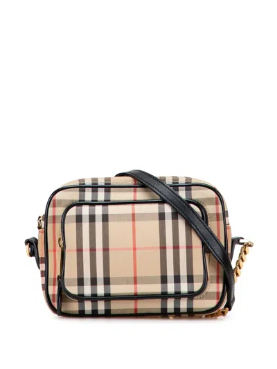 Pre-owned Burberry 2018-2025 House Check Canvas Camera Bag Crossbody Bag In Brown