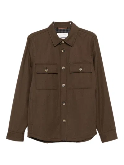 Jacob Cohen Wool Shirt Jacket With Long Sleeves And Collar In Brown