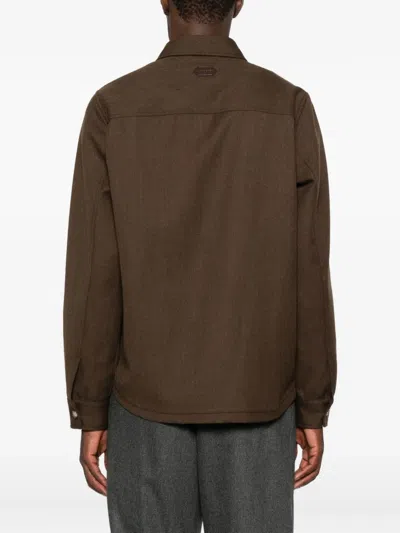 Jacob Cohen Wool Shirt Jacket With Long Sleeves And Collar In Brown