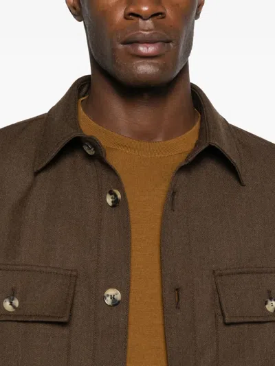Jacob Cohen Wool Shirt Jacket With Long Sleeves And Collar In Brown