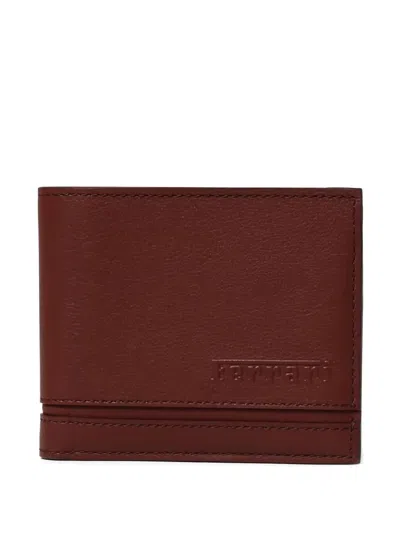 Ferrari Bi-fold Leather Wallet Featuring Logo In Brown
