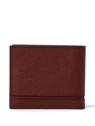 Ferrari Bi-fold Leather Wallet Featuring Logo In Brown