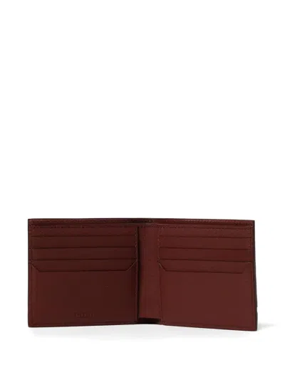 Ferrari Bi-fold Leather Wallet Featuring Logo In Brown