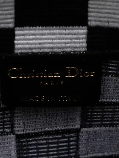 Pre-owned Dior 2018 Large Embroidered Canvas Checkered Book Tote Bag In Black