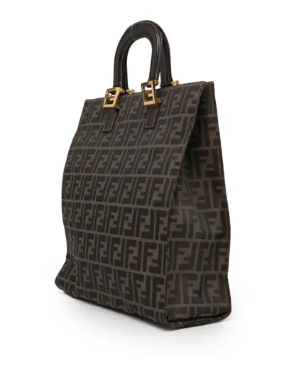 Pre-owned Fendi 20th Century Zucca Canvas Twins Tote Bag In Brown