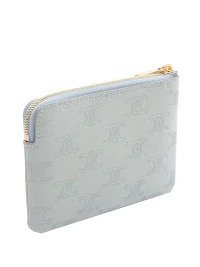 Pre-owned Celine 2010-2025 Triomphe Embossed Leather Purse Coin Pouch In Blue