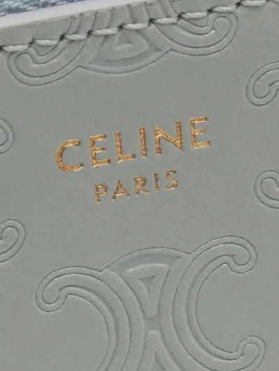 Pre-owned Celine 2010-2025 Triomphe Embossed Leather Purse Coin Pouch In Blue