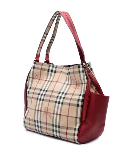 Pre-owned Burberry 2000-2017 Small Leather Trimmed Haymarket Check Coated Canvas Canterbury Tote Bag In Brown