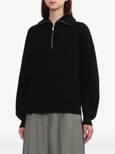 Helmut Lang Boiled Wool Half-zip Sweater In Black