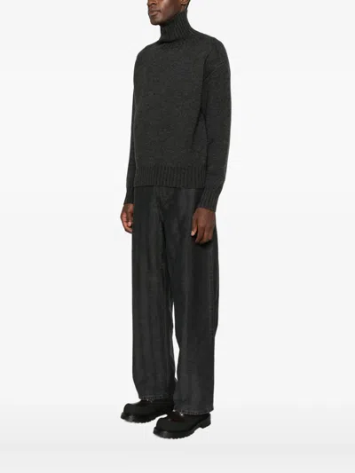 Taiga Takahashi Roll-neck Knitted Sweater In Black