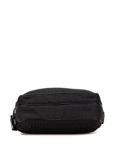 Pre-owned Fendi 2000-2010 Zucchino Canvas Crossbody Bag In Black