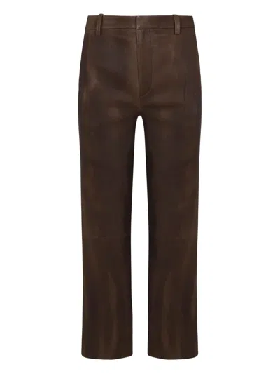 拼接设计皮质长裤