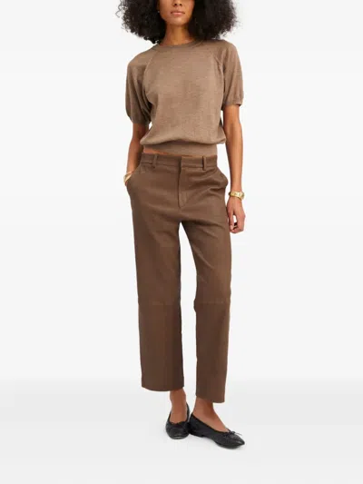 拼接设计皮质长裤