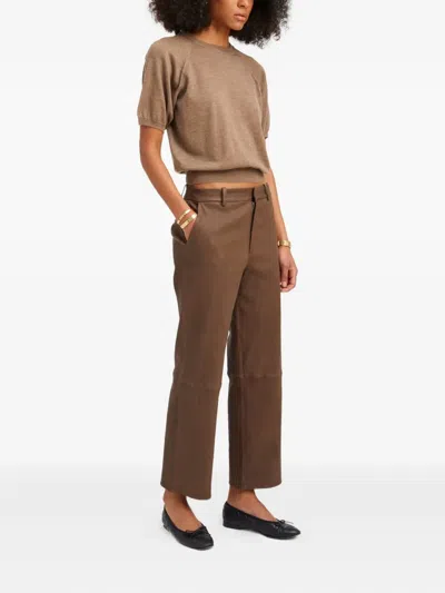 拼接设计皮质长裤