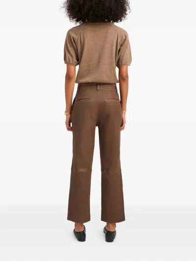 拼接设计皮质长裤