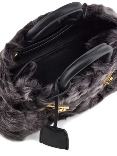 Ferragamo Mini Hug Shearling-front Cross Body Bag In Neutral