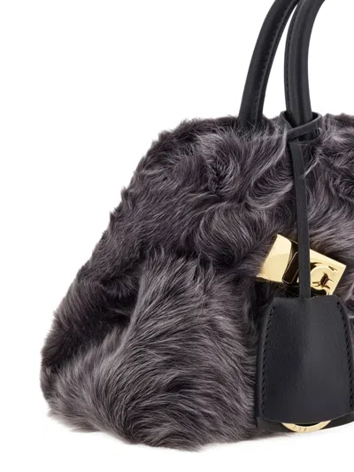 Ferragamo Mini Hug Shearling-front Cross Body Bag In Neutral