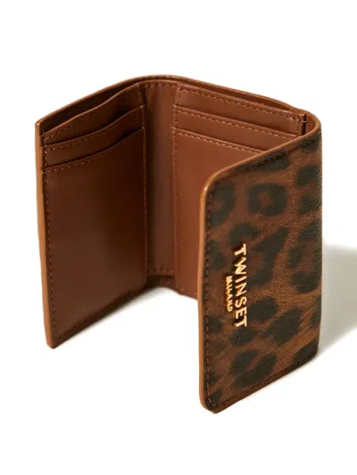 Twinset Leopard-print Wallet In Brown