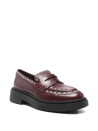 Ash Studded Leather Loafers In Red
