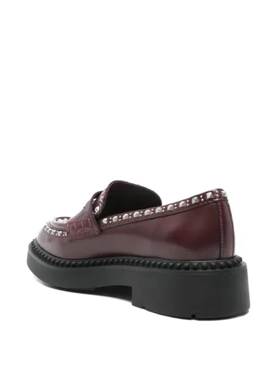 Ash Studded Leather Loafers In Red