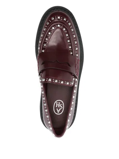 Ash Studded Leather Loafers In Red