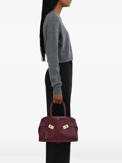 Ferragamo Medium Tote Bag Gold Tone Hardware Top Handle In Orange