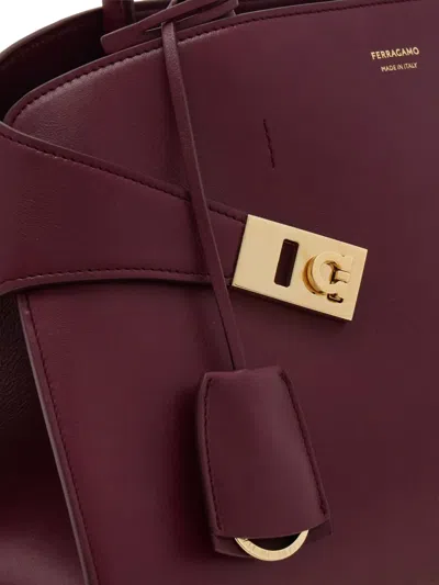 Ferragamo Medium Tote Bag Gold Tone Hardware Top Handle In Orange