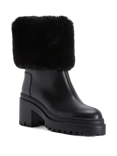 Giuseppe Zanotti Leather Ankle Boots With Shearling Cuff In Black